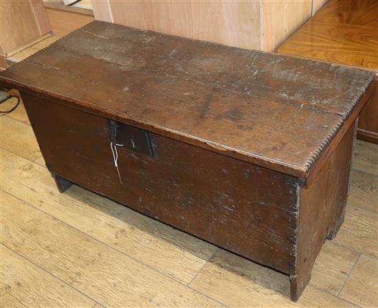 An early 18th Sussex oak six plank coffer W.109cm